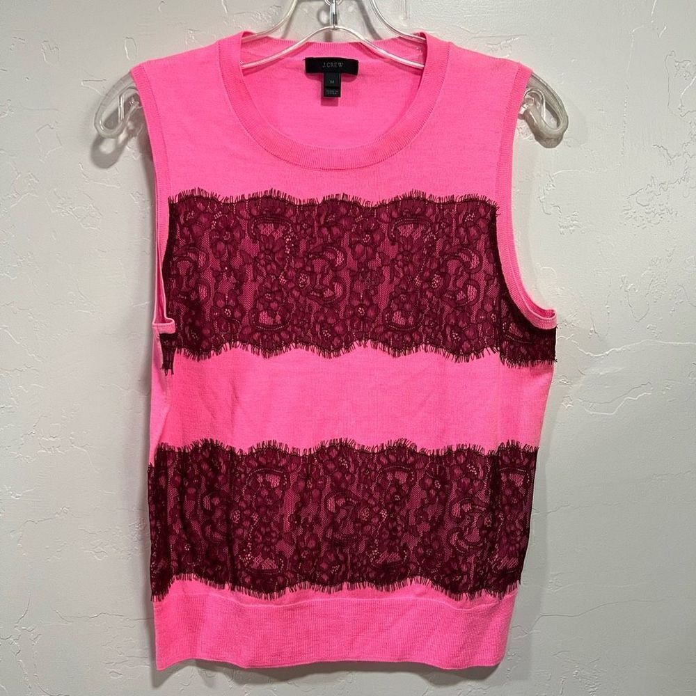 J Crew Womens Pink with Lace Sleeveless Sweater Vest NWOT